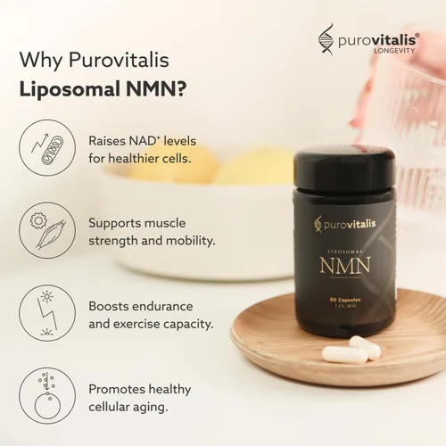 Miniatura 2 de PUROVITALIS NMN liposomal, suplemento de mononucleótido de nicotinamida de Longevir de 250 mg, NAD+ Boost para la salud celular, energía