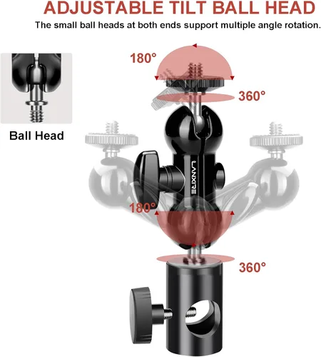 Miniatura 3 de Adaptador de montaje de soporte de luz con cabezal de bola doble, compatible con luz de anillo, se adapta al soporte de luz de cabeza plana, carga