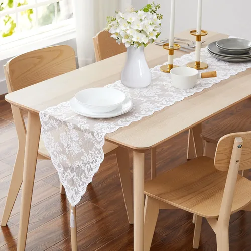 Miniatura 11 de ASATEX Mantel redondo de encaje de lino dorado de 48 pulgadas. El patrón floral clásico y elegante es la elección ideal para cualquier comedor