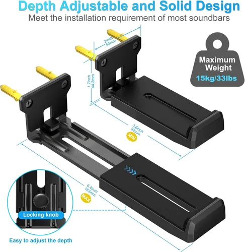 Miniatura 3 de ZUOLACO Soporte de Montaje en Pared para Barra de Sonido para Samsung, Bose, Vizio, LG, Sony, JBL, Sonos y Más Soportes de Barras de Sonido Debajo
