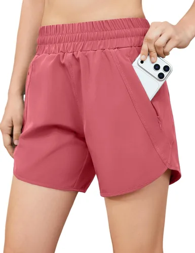 Miniatura 9 de Pantalones cortos deportivos para correr de 5 pulgadas para mujer, cintura alta, de secado rápido, ligeros, con bolsillo con cremallera, UPF 50+