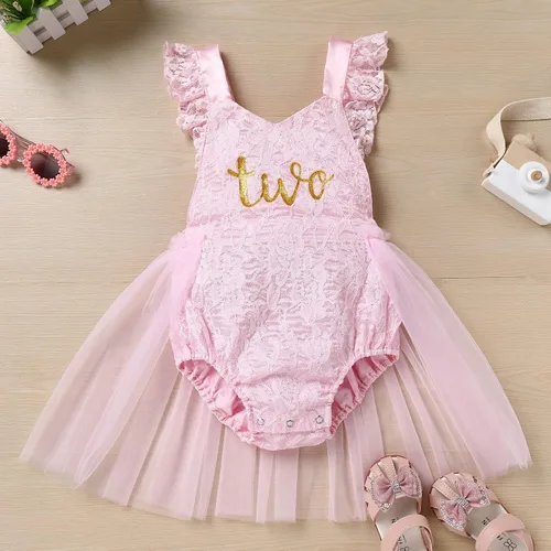 Miniatura 27 de Traje de bebé niña primer cumpleaños traje de encaje tul mameluco princesa tutú vestido de un año cumpleaños pastel Smash fotografía ropa