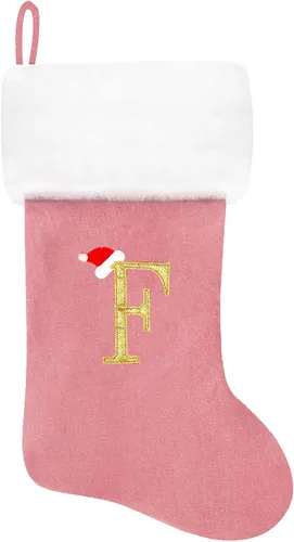 Miniatura 177 de Calcetines de Navidad bordados de 20 pulgadas con monograma, terciopelo negro con puño de felpa blanca supersuave, adornos clásicos para decoración