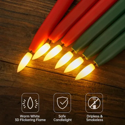 Miniatura 6 de Stmarry - Velas cónicas sin llama verdes y rojas con control remoto - Velas LED de 11 pulgadas con pilas, llama 3D realista con mecha, temporizador