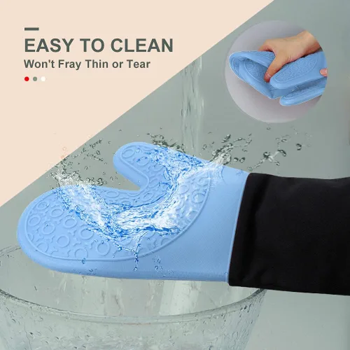 Miniatura 4 de sungwoo Guantes de horno de silicona extralargos, resistentes al calor, con forro acolchado, agarre texturizado antideslizante, perfectos para Azul