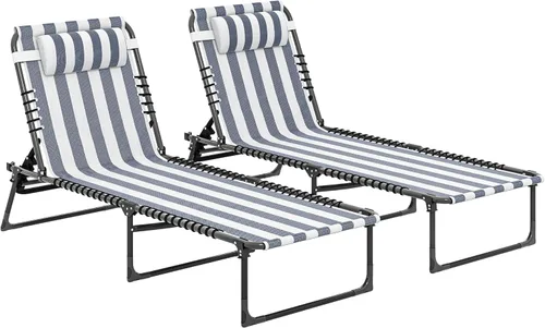 Miniatura 11 de Outsunny Tumbona plegable, silla de bronceado para patio, tumbona para exteriores con respaldo reclinable de 4 posiciones, asiento de malla Gris