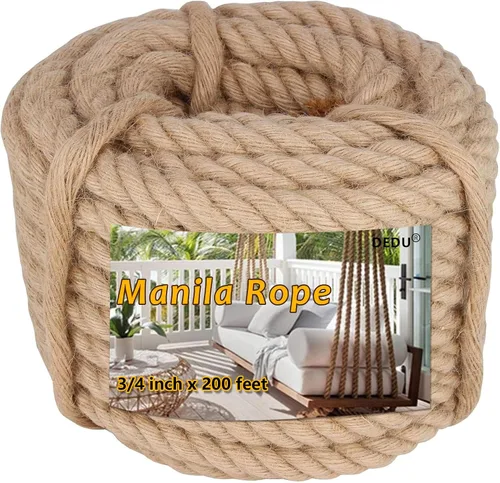 Miniatura 24 de Cuerda de Manila de 2 pulgadas x 50 pies, cuerda de cáñamo gruesa de 4 hebras trenzadas, cáñamo natural para manualidades de servicio pesado