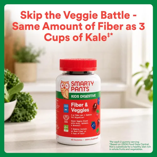Miniatura 8 de SmartyPants Kids Multivitamin & Fiber Gummies: Prebiotic Fiber to Support Kids Digestion with Vitamin D3, C, Vitamin B12, B6, A, Zinc, Biotin