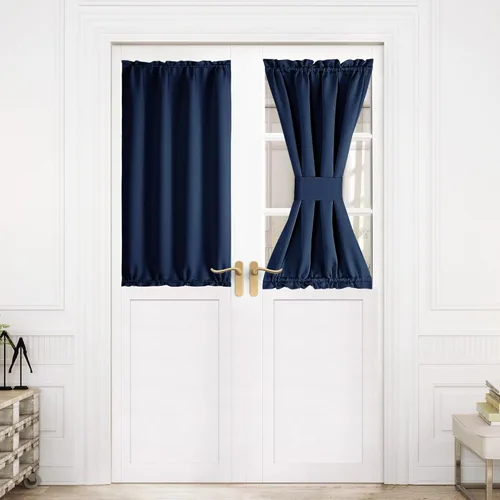 Miniatura 34 de NICETOWN Cortinas opacas unicolor con aislamiento térmico para puerta francesa, granja, oscurecimiento de habitación, puertas y ventanas de Marrón
