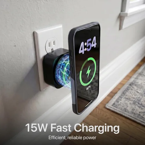 Miniatura 9 de Qi2 - Cargador inalámbrico de salida de pared, cargador magnético de teléfono compatible con MagSafe de 15 W con puerto USB-C, diseño inalámbrico