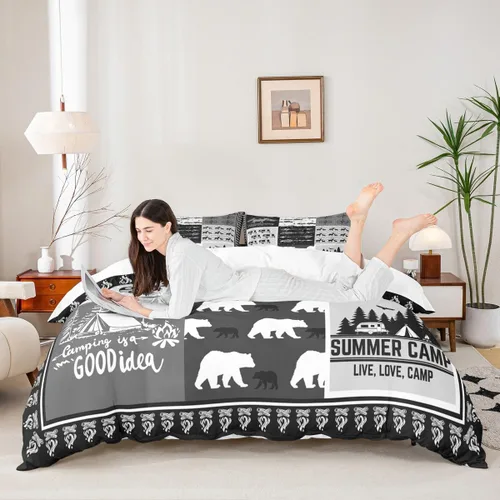 Miniatura 31 de Homewish Juego de ropa de cama de elefante, tamaño Queen, funda de edredón a rayas azules para niños y niñas, juego de funda de edredón de animales
