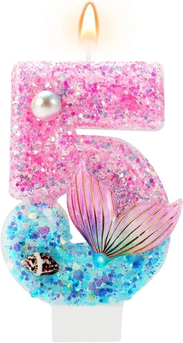 Miniatura 7 de AKURIEEY Vela de Sirena de 7º Cumpleaños Rosa Azul Números 7 Vela para Niñas Decoración de Pastel Decoraciones de Cupcakes Decoración de Fiesta