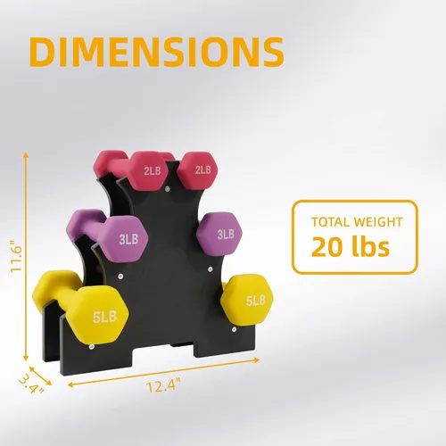 Miniatura 2 de Fitvids Neoprene Coated Dumbbell Set with Rack, Free Hand Weight Set For Home Gym Workout, Anti-Slip, Anti-roll, 20LBS, 32LBS, 50LBS and 56LBS Sets