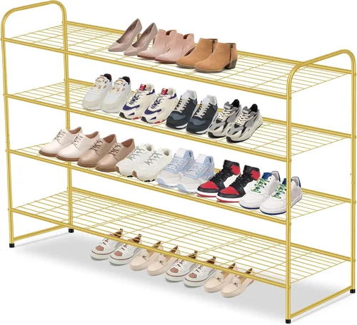 Miniatura 14 de AOODA Zapatero largo de 2 niveles para armario, organizador de almacenamiento de zapatos apilable de metal para entrada, dormitorio, piso, 18 pares