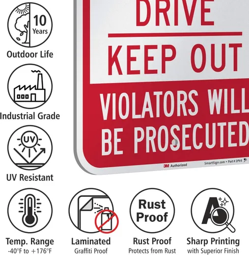 Miniatura 8 de SmartSign, señal reflectante con leyenda "Private Property - Private Drive Keep Out", 3 metros, 18 pulgadas de alto x 12 pulgadas de ancho