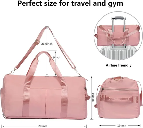 Miniatura 4 de MABROUC Bolsa de lona para mujer, bolsa deportiva de gimnasio con bolsillo húmedo y compartimento para zapatos, bolsa de viaje para fines de semana
