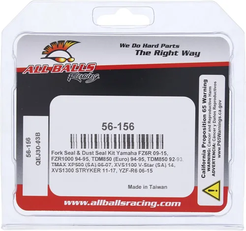 Miniatura 4 de All Balls Racing 56-156 Kit de retenes de horquilla y polvo compatible con/repuesto para Yamaha FZ6R 2009-2015, FZR1000 1994-1995