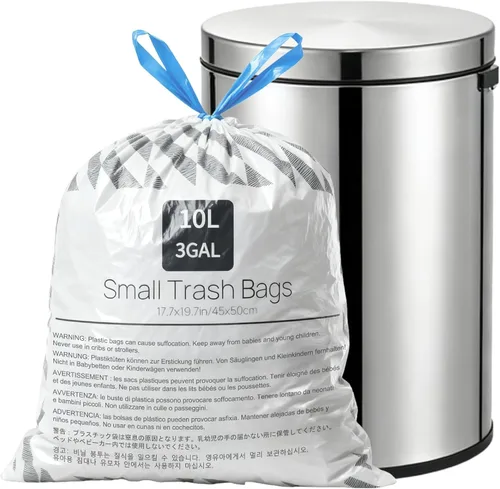 Miniatura 12 de XUXRUS Bolsas de basura pequeñas para baño, bolsas de basura de 3 galones para oficina en casa, 120 unidades, color blanco, se adapta a contenedores