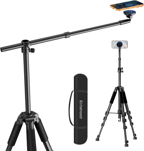 Miniatura 10 de Elitehood Trípode para iPhone para grabación de video aérea [resistente y ultraestable], brazo horizontal largo extensible de 25 pulgadas, soporte