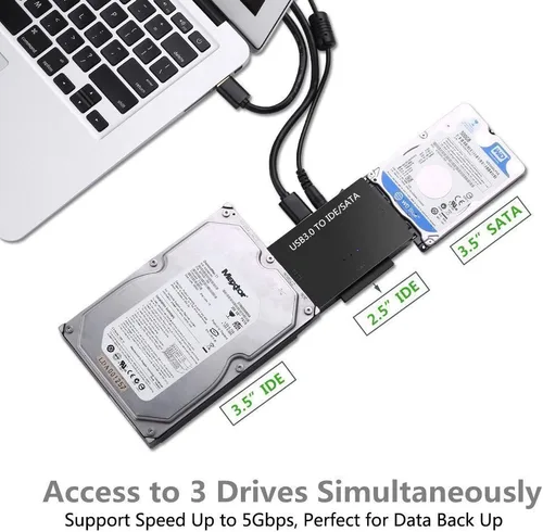 Miniatura 6 de Adaptador de disco duro USB 3.0 a IDE/SATA, convertidor externo para unidad óptica IDE SATA HDD SSD DVD, lector universal de disco duro con fuente
