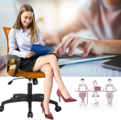 Miniatura 4 de BestOffice Silla de oficina ergonómica Silla giratoria de escritorio con respaldo medio Respaldo transpirable y soporte lumbar Altura Naranja