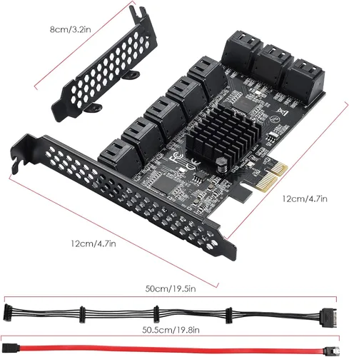 Miniatura 7 de PCle Tarjeta de expansión de controlador SATA III de 16 puertos, 6Gbps X1/X4/X8/X16, soporta 16 dispositivos SATA con cables y soporte de perfil
