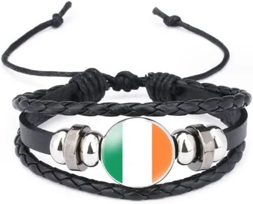 Miniatura 57 de vmcoatdu Mundial Muchas Banderas Nacionales Brazalete Retro de Aleación de Cuero para Pulsera de Cuerda Trenzada de Bandera Nacional