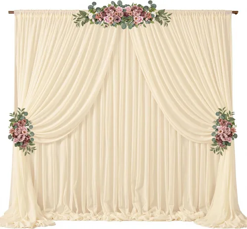 Miniatura 48 de Cortinas de fondo azul bebé de 10 pies x 10 pies, tela de gasa chiffon transparente sin arrugas, tela de fondo fotográfico drapeada para arco