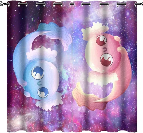 Cortinas abstractas de ajolote con diseño de galaxia, colorido, peces, animales, ajolote, aislamiento térmico, oscurecimiento y reducción de ruido,