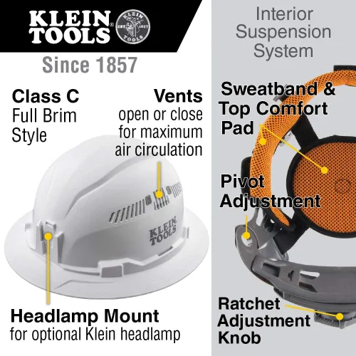 Miniatura 2 de Klein Tools Hard Hat, Vented, Full Brim Style, Padded, Self-Wicking Odor-Resistant Sweatband, Black