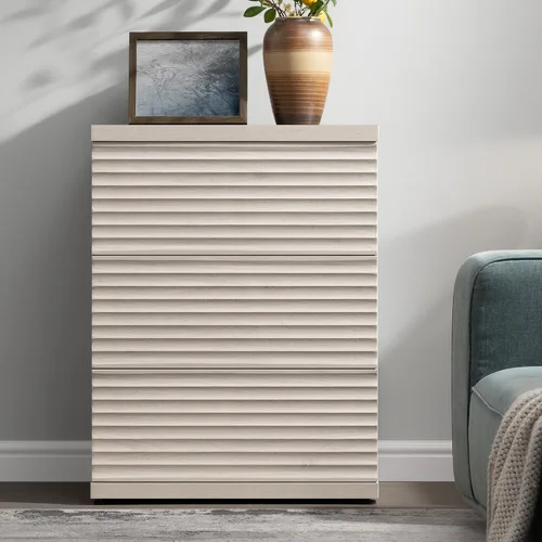 Miniatura 3 de SICOTAS Aparador buffet con almacenamiento, moderna credenza de acento acanalada con 3 cajones más grandes, mesa consola multimedia de mediados