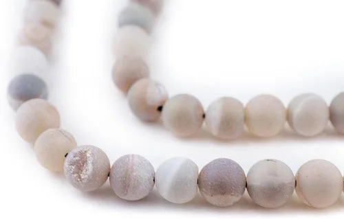 Miniatura 148 de The Bead Chest Cuentas de Jade Blanco Mate Redondas (8mm): Piedra Preciosa Orgánica Redonda Esférica de Energía con Poder de Sanación para Hacer
