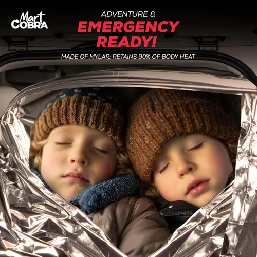 Miniatura 4 de Mart Cobra Manta de Emergencia 25-Paquete Mantas Espaciales de Mylar Equipo y Suministros de Supervivencia Reutilizables Mantas Térmicas Esenciales
