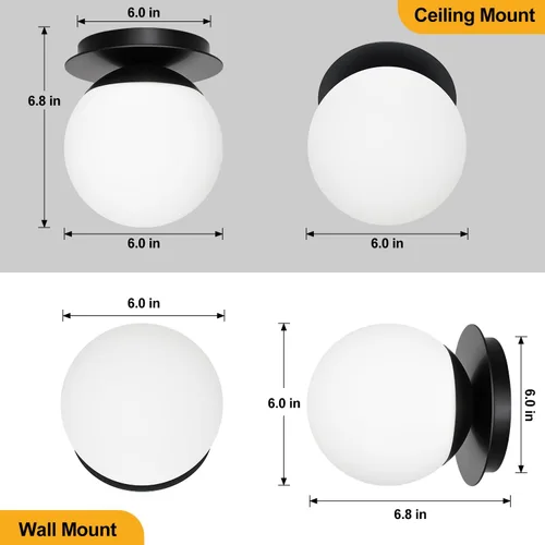 Miniatura 3 de 1 aplique de pared negro mate, moderno aplique de baño con vidrio de globo lechoso, lámpara de pared para espejo de baño, sala de estar, pasillo
