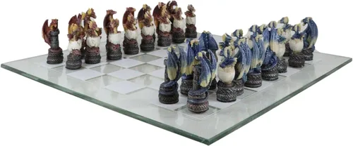 Ebros Gift Coloridos lados rojos y azules pintados a mano de fantasía medievales de fantasía de mazmorras y dragones, piezas de ajedrez de resina