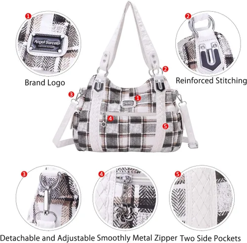 Miniatura 11 de Angel Barcelo - Bolsa de hombro amplia para mujer, diseño Hobo, cuero lavado