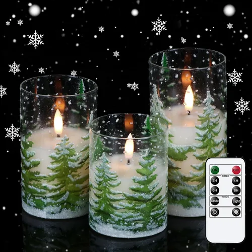 Miniatura 13 de Wondise Velas parpadeantes sin llama con temporizador, funcionan con pilas, cera real, con calcomanía de ciervo dorado, velas LED para decoración