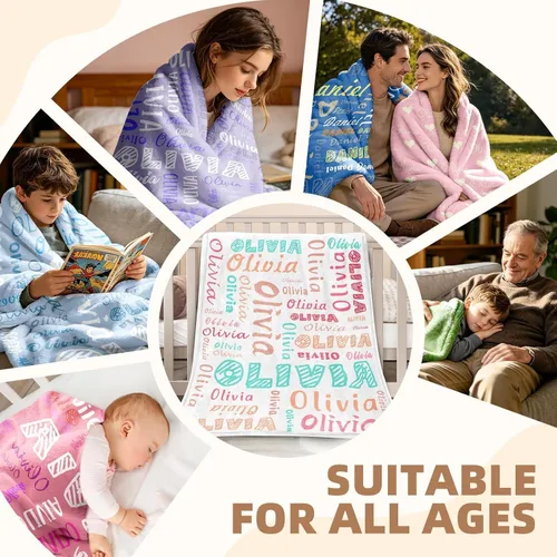 Miniatura 6 de Manta personalizada con nombre, 4 tamaños, manta personalizada para adultos, niños, bebés, regalos personalizados, manta con nombre, Navidad, Día