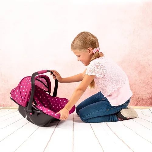 Miniatura 5 de Bayer Design - Asiento de automóvil de lujo con toldo para muñeca bebé, lunares, rosado