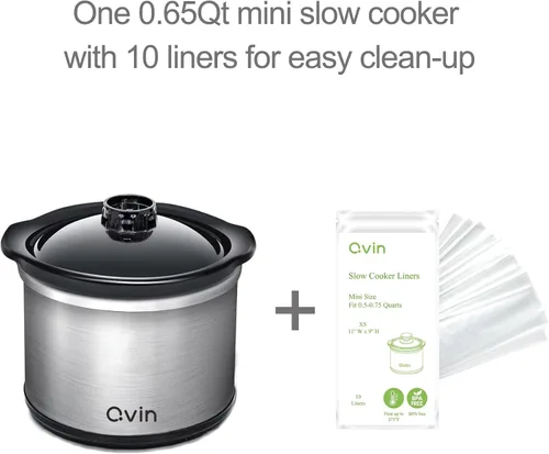 Miniatura 2 de Mini calentador de olla de cocción lenta de 0.65 cuartos de galón (20 onzas) con 10 forros seguros para alimentos, juego de ollas de fondue, olla