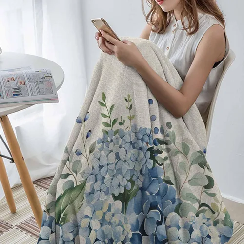 Miniatura 2 de Super Soft Flannel Fleece Blanket, Farmhouse Eucalyptus Blue Hydrangea Plants Linen Lightweight Blankets, Cozy Microfiber Plush Throw Blankets for