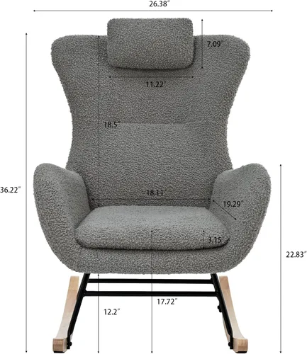 Miniatura 4 de CuisinSmart Mecedora tapizada de peluche para guardería, moderna silla mecedora con respaldo alto, mecedora interior para sala de estar, dormitorio