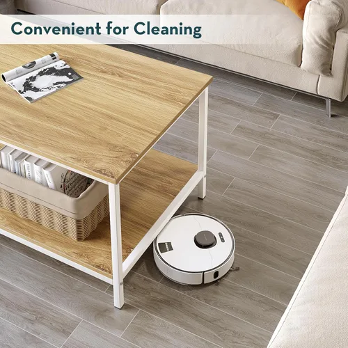 Miniatura 5 de SAYGOER Mesa de centro con almacenamiento de 2 niveles, mesa central industrial para sala de estar, mesa de madera rectangular para espacios Beige