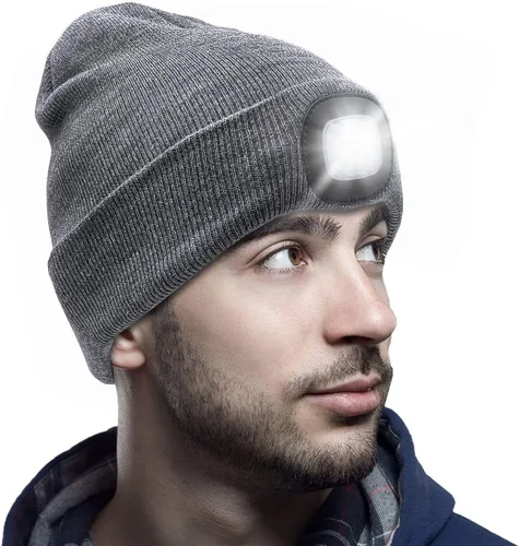 CENSGO Gorro unisex con luz LED recargable por USB, regalos para papá, padre, hombres, marido, cálido gorro de punto