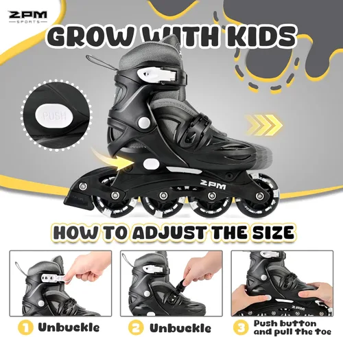 Miniatura 4 de 2PM SPORTS Patines en línea para niños y niñas de 4 a 8, 6 a 12 años, con ruedas iluminadas, cuchillas ajustables para niños y jóvenes principiantes