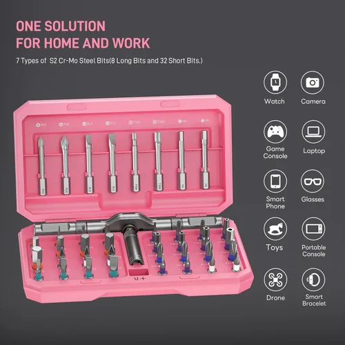 Miniatura 8 de Kit de herramientas de destornillador magnético profesional 42 en 1, puntas de precisión multifuncionales para PC, cámara, teléfono inteligente, Rosa