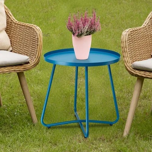 Miniatura 2 de danpinera - Mesa auxiliar de acero resistente a la intemperie, metal, redonda y pequeña para exteriores, para patio, balcón, jardín y mesita