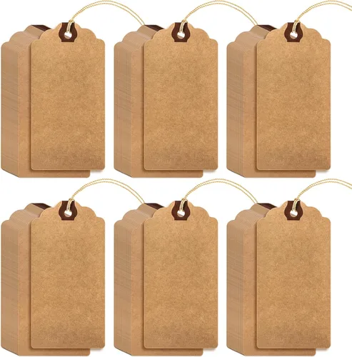 Outus 60 piezas etiquetas de regalo de papel en blanco grandes de 4 3/4 pulgadas x 2 3/8 pulgadas con cuerda y ojal reforzado, etiquetas de precio