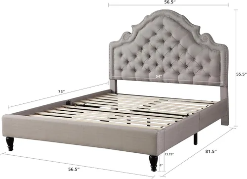 Miniatura 5 de HomeLife Premiere Classics 023 - Cama de plataforma con cabecero de tela gris claro y plateado, 51 pulgadas de alto, con listones