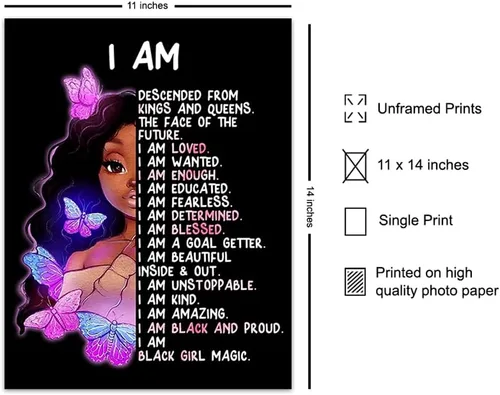 Miniatura 2 de Arte de pared y decoración de niña afroamericana – I Am Black Girl Magic – Arte negro – Afirmaciones positivas inspiradoras – Citas positivas